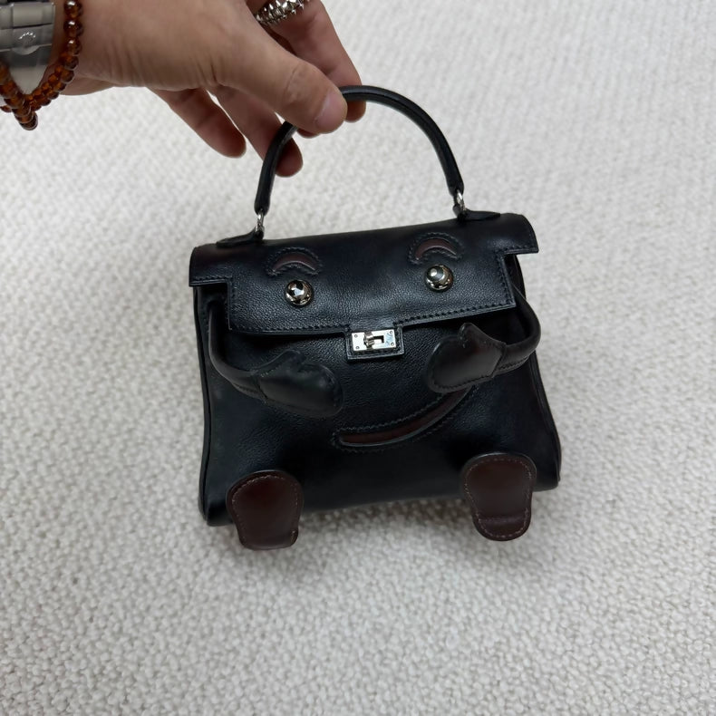 Hermes Kelly doll black  brown swift leather palladium hardware
