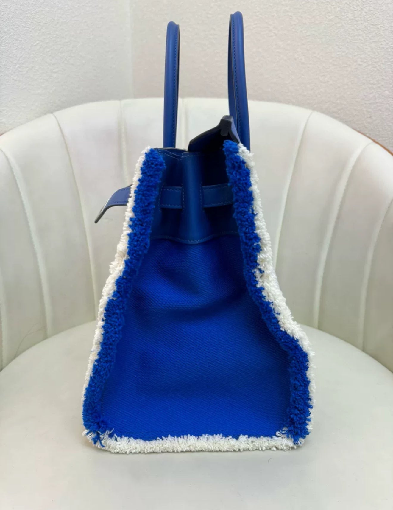 Hermès Birkin Fray Fray 35 Ecru Toile Bleu Saphir Swift Palladium Hardware