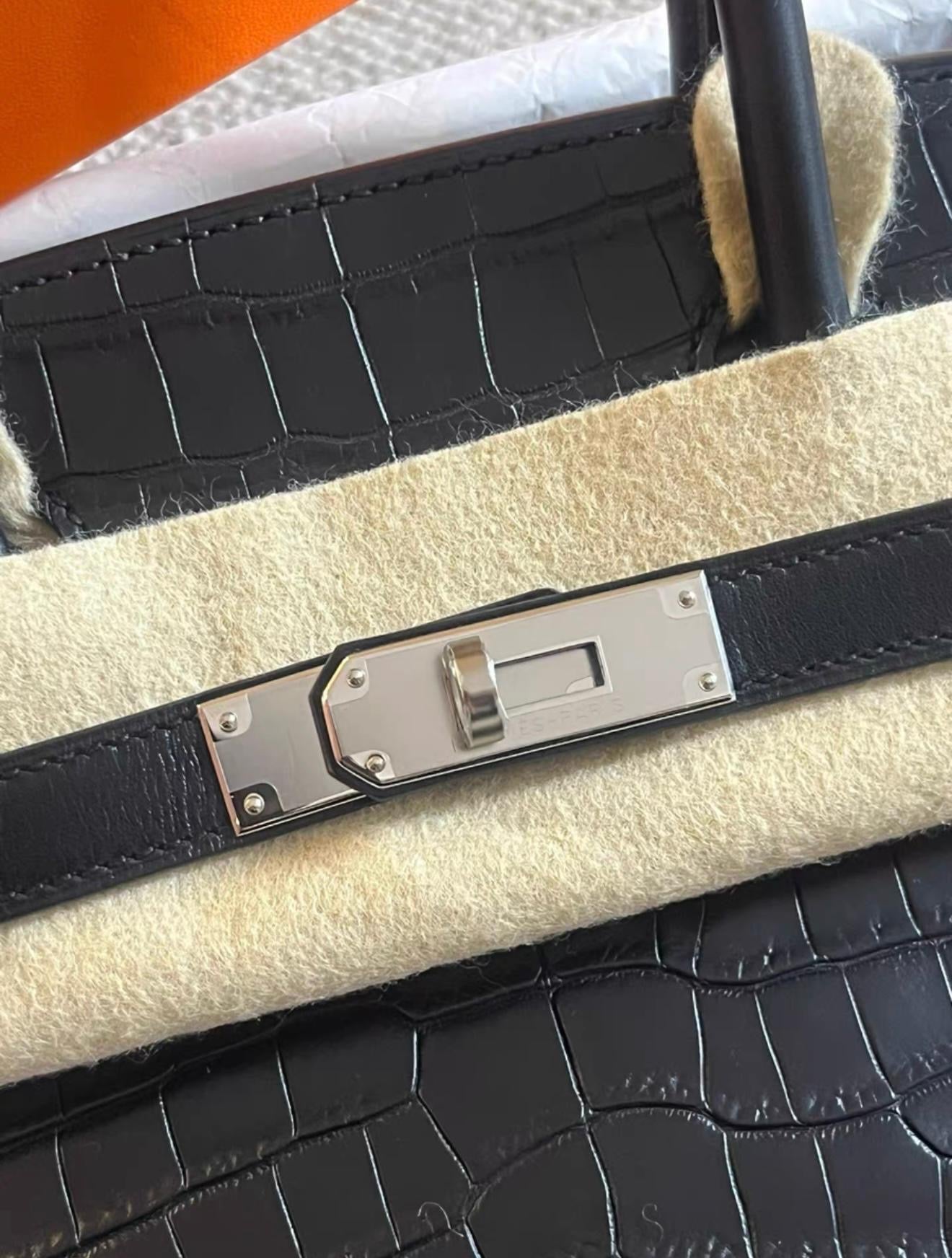 Rare Hermes Birkin 30 Black Matte Crocodile Togo  Box Leather Palladium Handbag