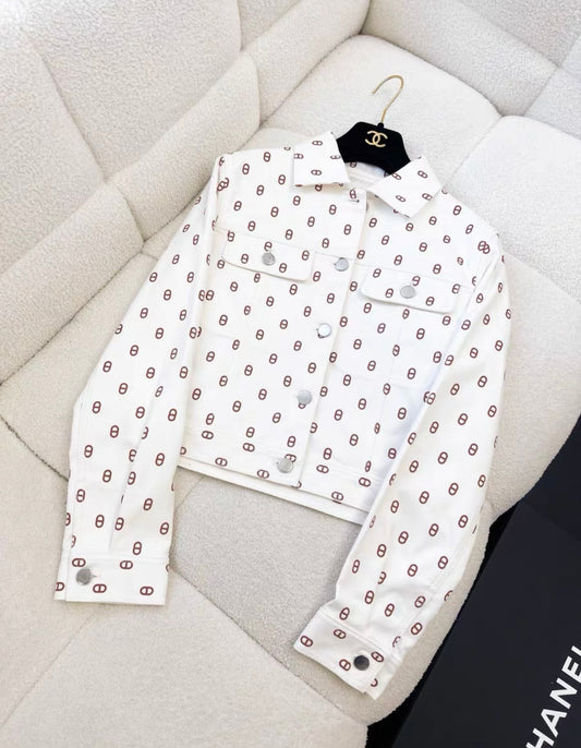 Hermès 23SS Cotton Denim Jacket size 36 Ladies White Chaîne dAncre