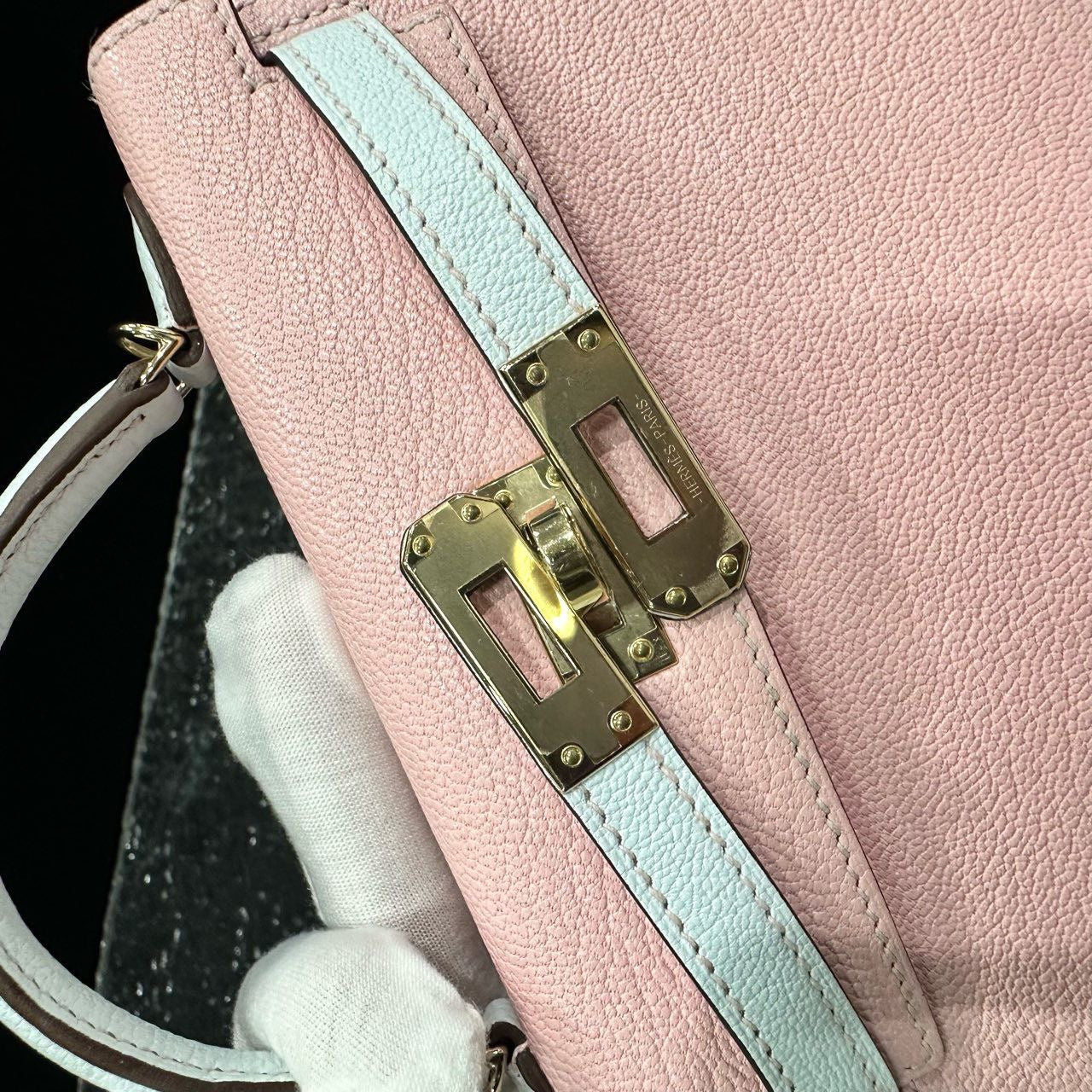 Hermes Mini Kelly II 20 Rose Sakura  Gris Perle Chèvre Gold Hardware