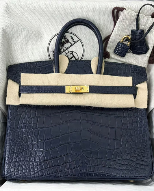Hermes Birkin25 Bleu Indigo Matte Alligator Gold hardware