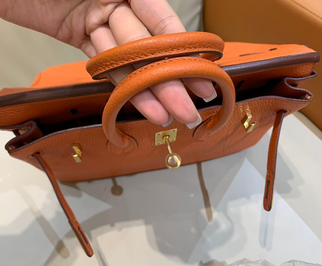 Hermes Birkin 25 Orange Togo Leather Gold Hardware