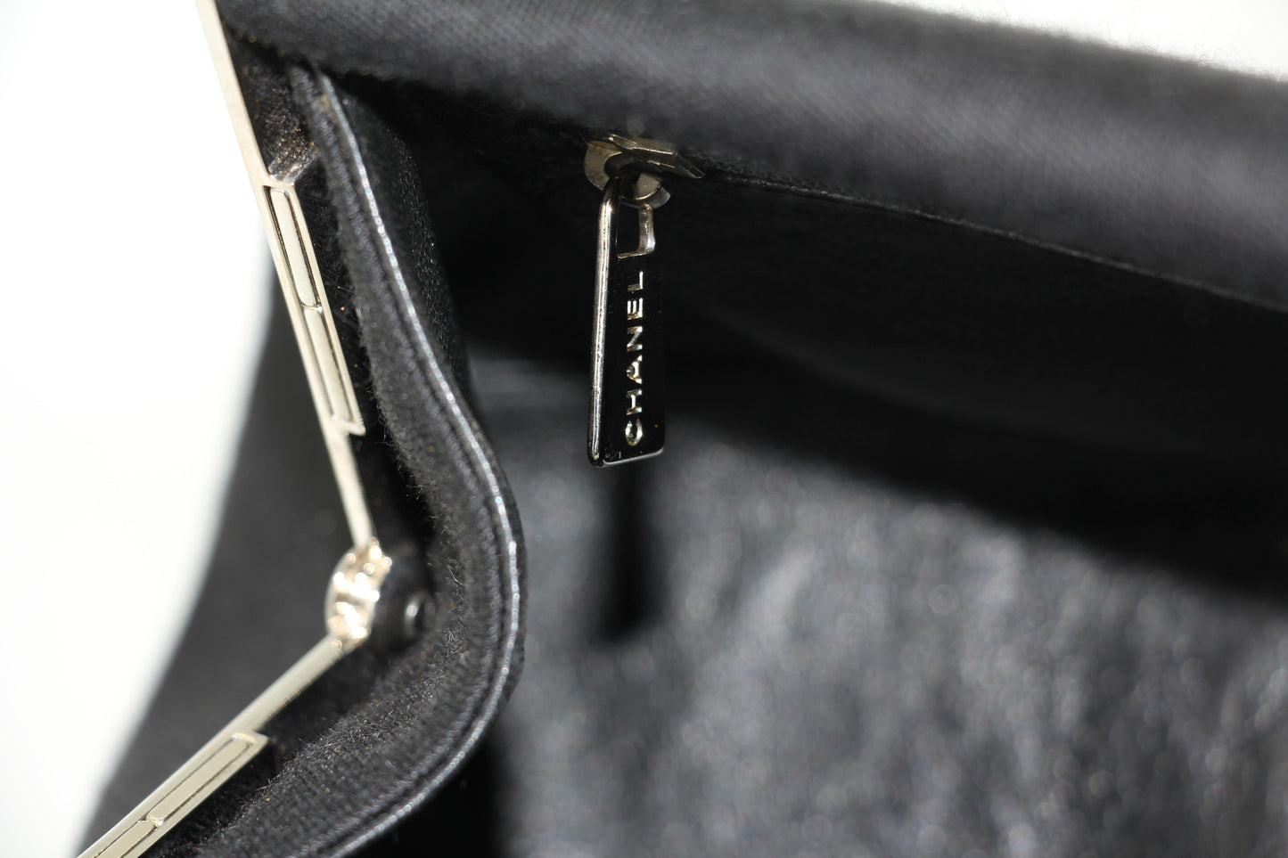 Chanel vintage black clutch with silver hardware handle