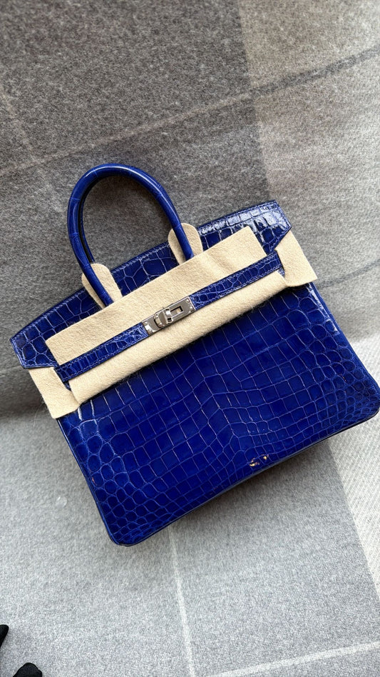 Hermes Birkin 25 Blue electric shiny alligator leather palladium hardware