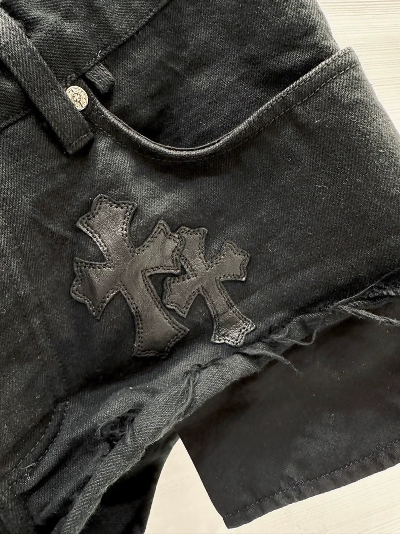 Chrome Hearts studded black denim shorts