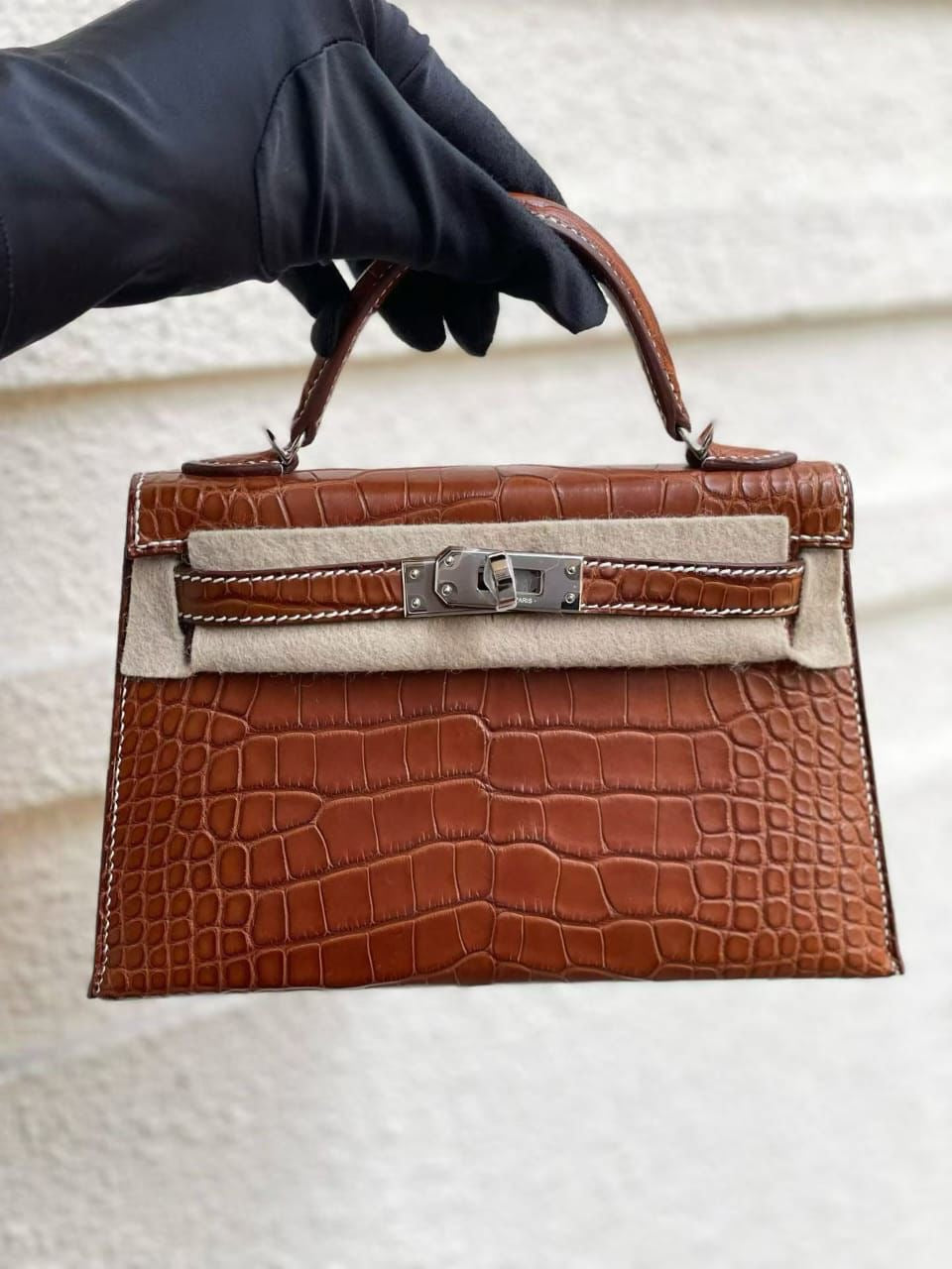 Hermes Mini Kelly 20  Fauve Barenia Matte Alligator Palladium hardware