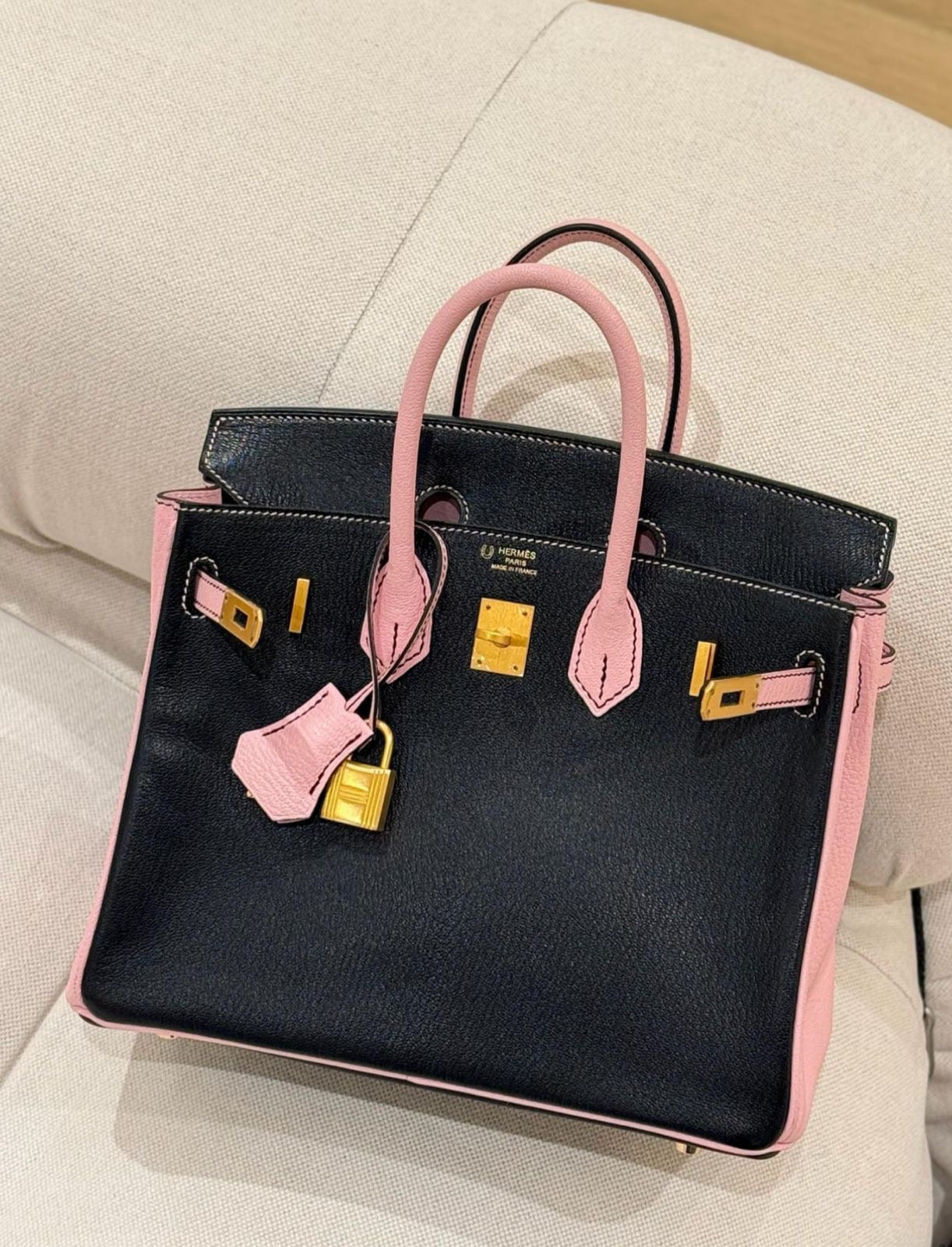 Hermès birkin 25 HSS Black / Rose Sakura Chevre Brushed gold hardware