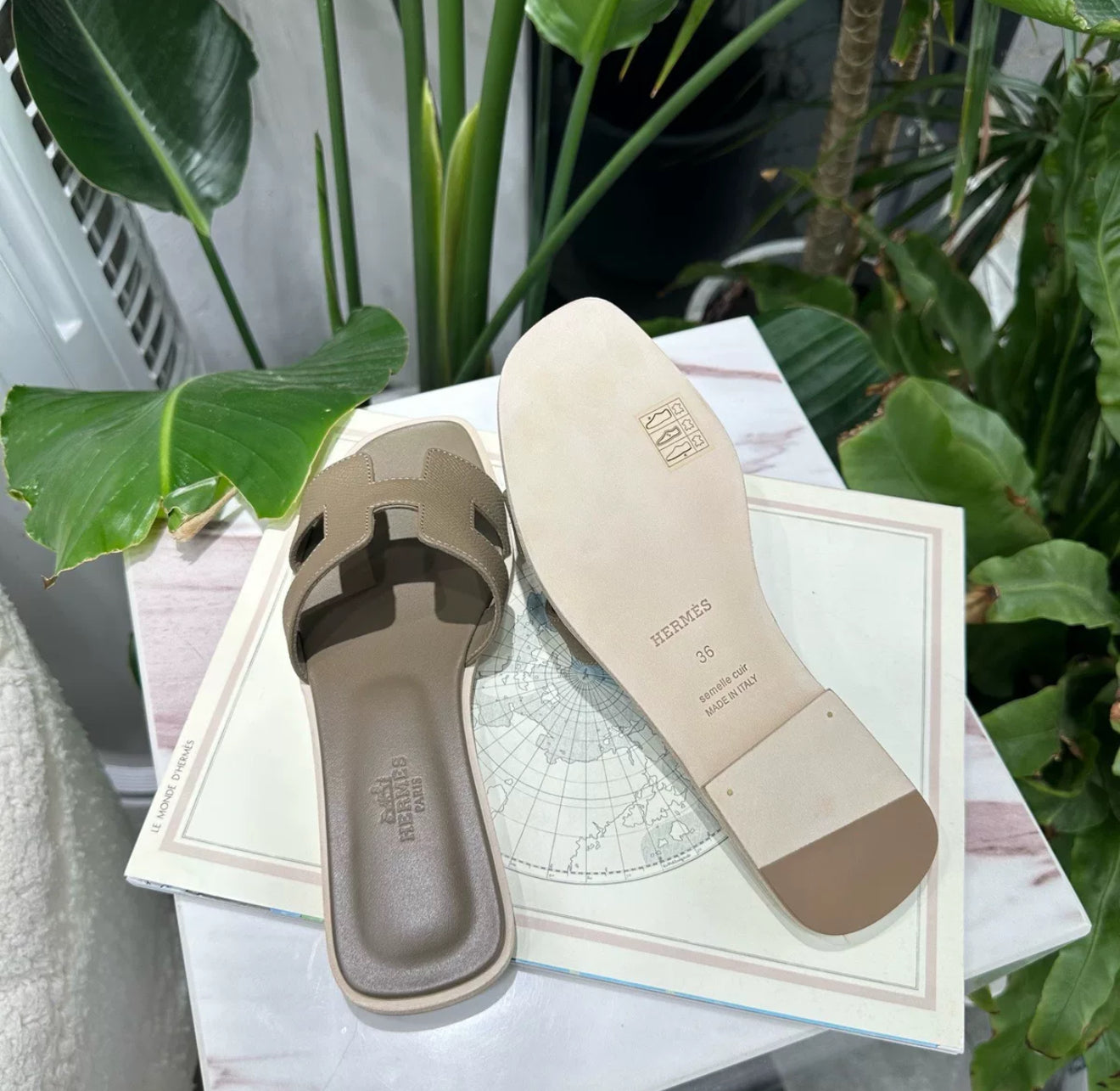 Hermes Womens Etoupe Oran Sandal 36