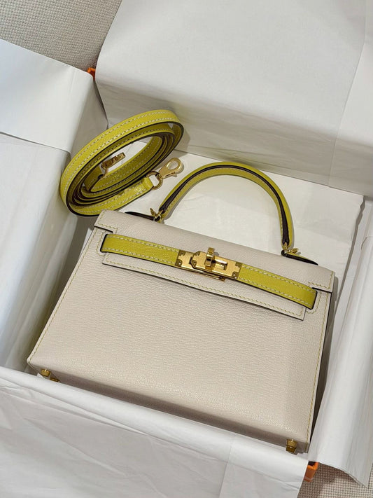 Hermes Mini Kelly 20 HSS Nata/Lime Chevre leather gold hardware