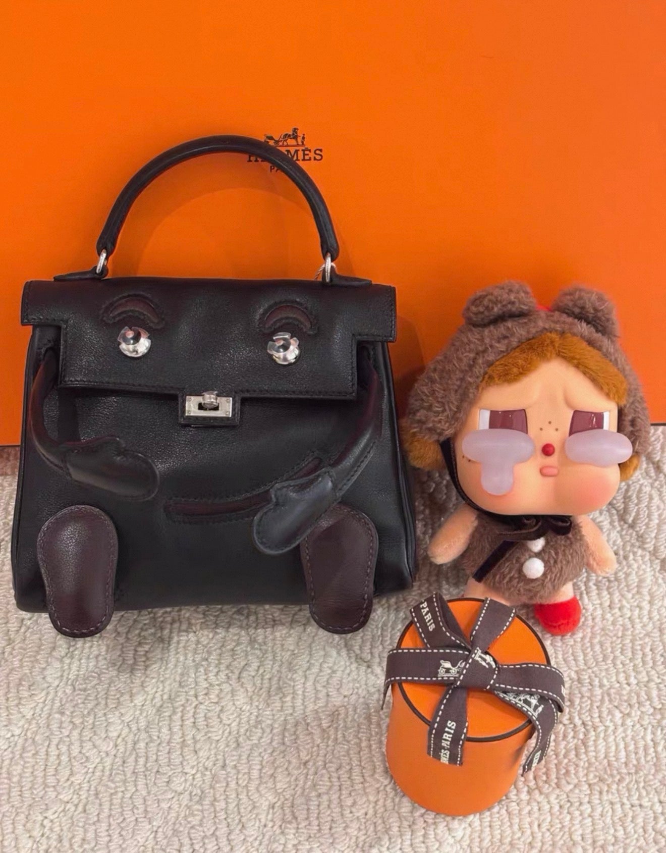 Hermes Kelly doll black brown swift leather palladium hardware
