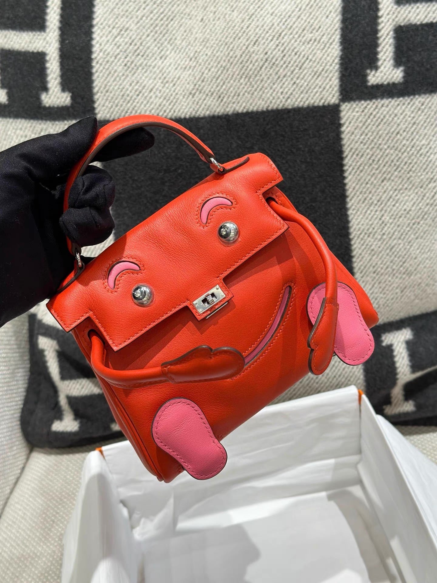 Hermes Kelly Doll capucine  rose azalée Swift leather with palladium hardware