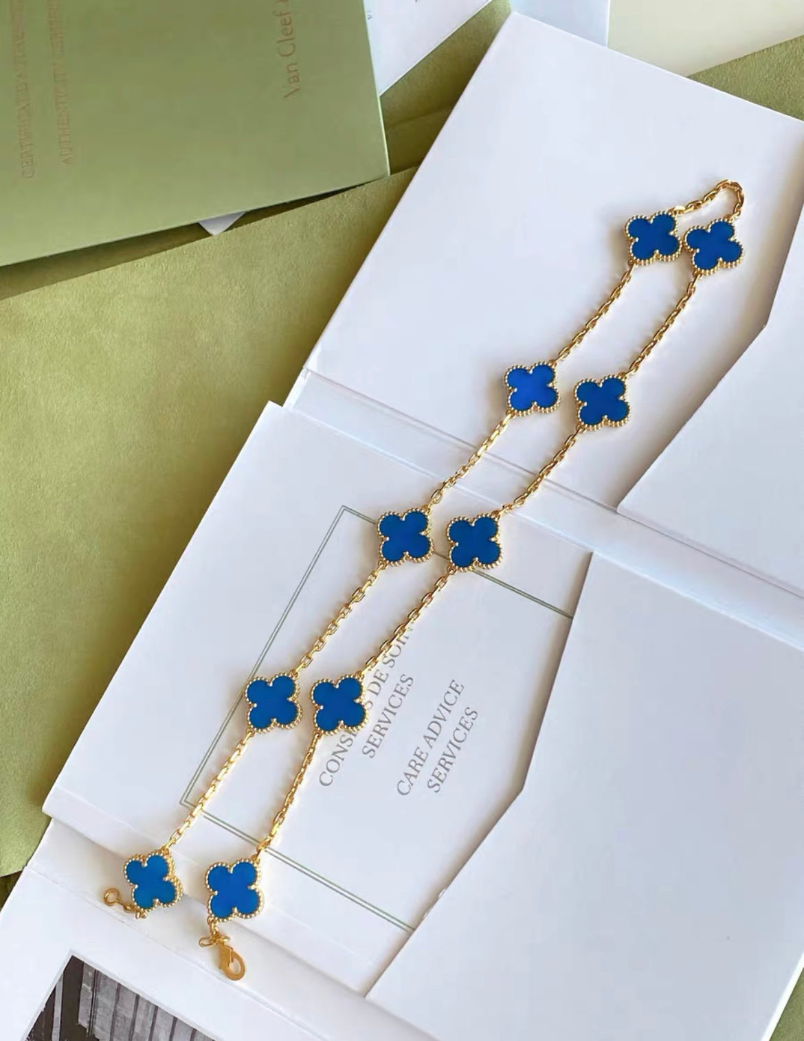 Van Cleef  Arpels Vintage Alhambra Blue Agate 10 Motif Necklace