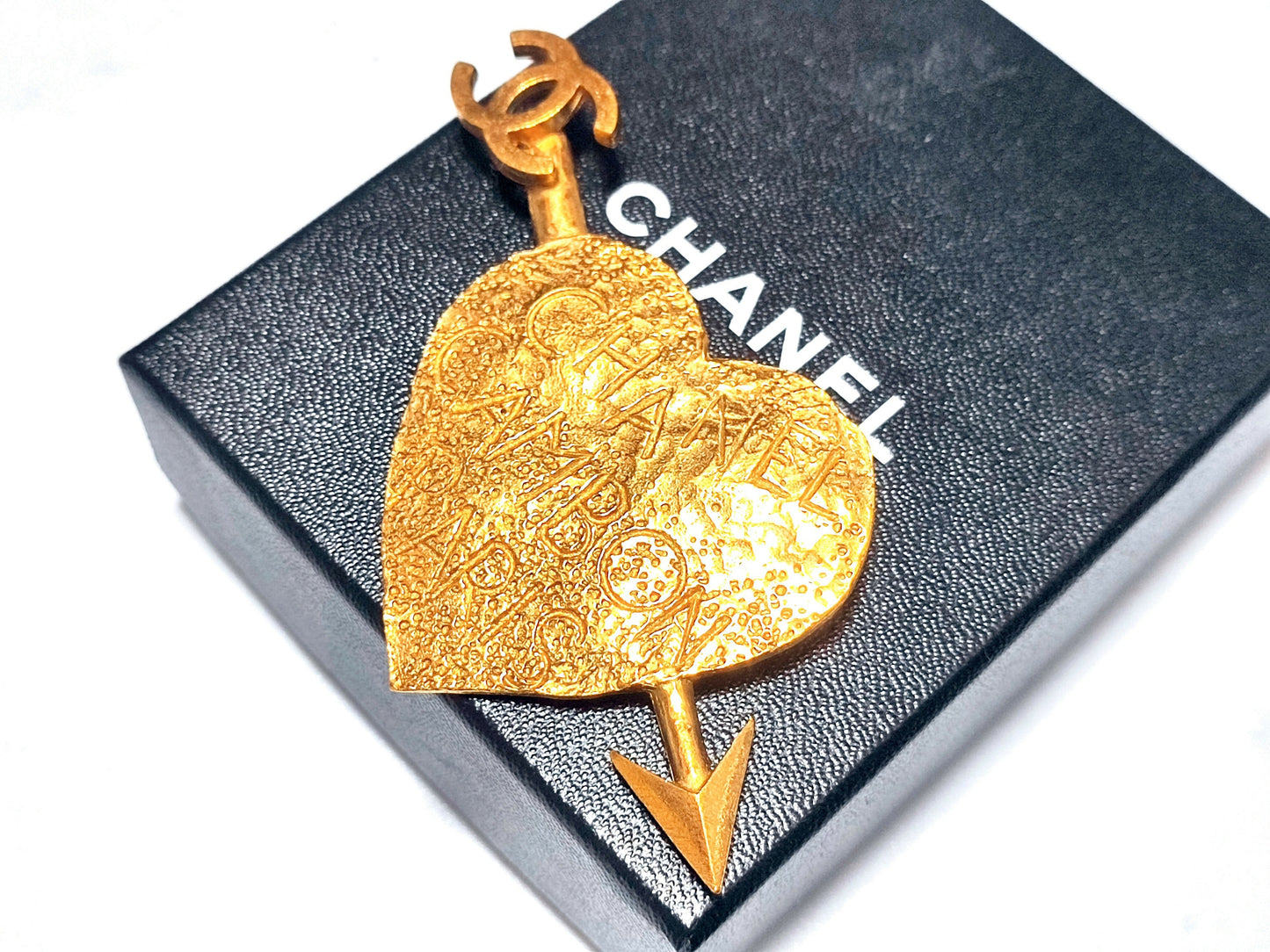 Chanel Vintage 93A Gold Plated Heart Pierced by an Arrow Brooch