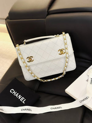 Chanel Vintage Timeless Classic CC Double Turn Lock Bag White