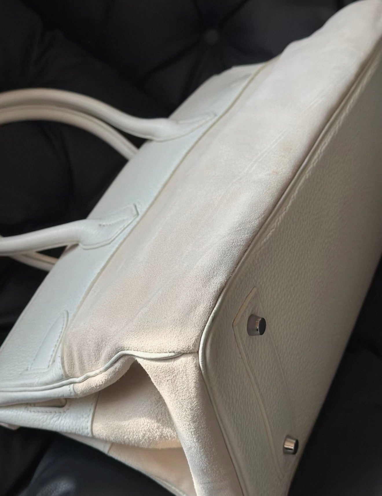 Hermes Birkin Shoulder 42 Cream White leather  Doblis suede with palladium hardware