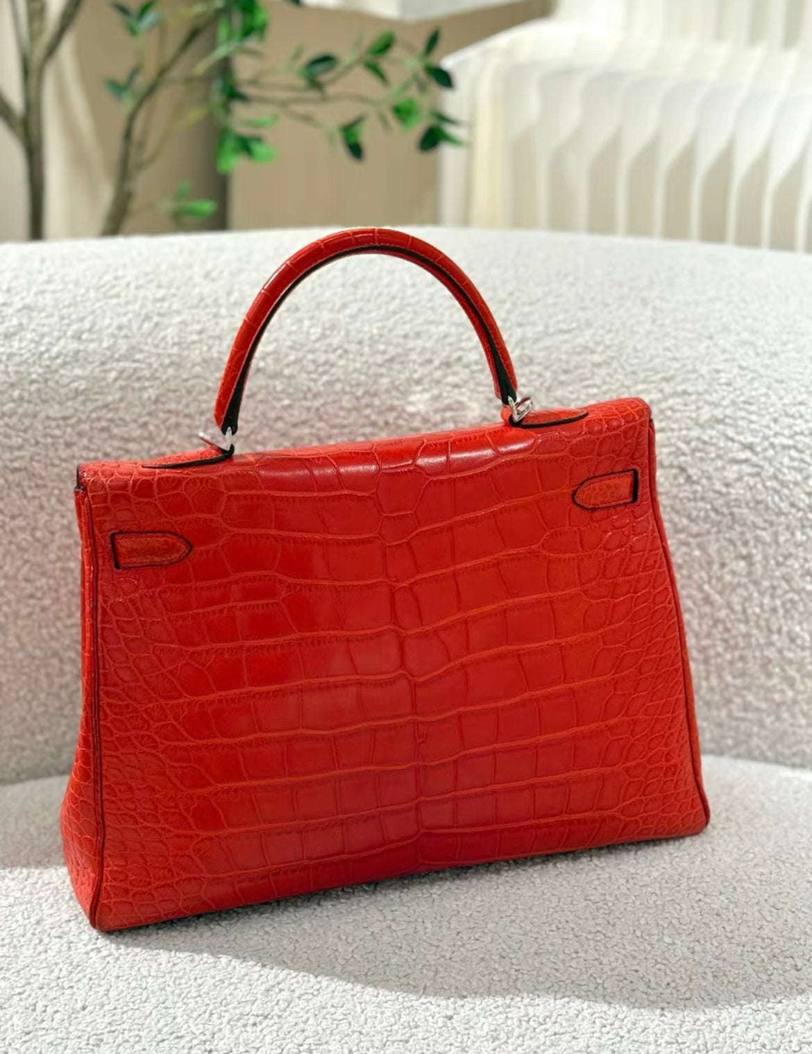Hermès Kelly 35 Red Crocodile Palladium hardware