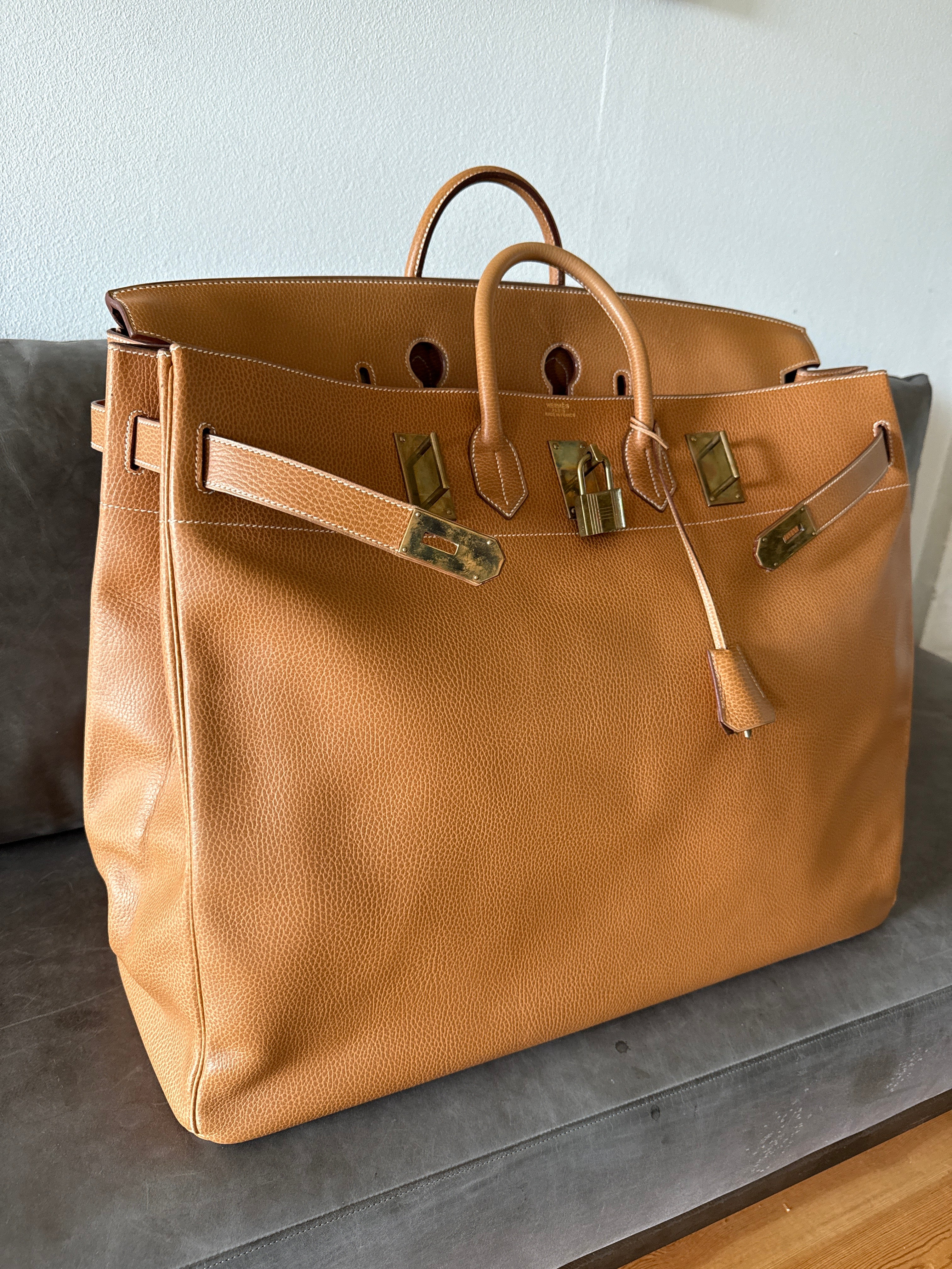 Rare Hermes Birkin HAC 60 Gold Ardennes Brass