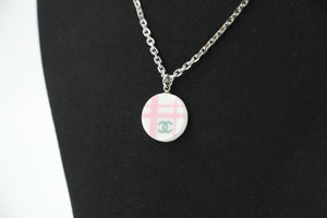 Chanel Vintage 05P Resin Round Pink and White Stripes Necklace