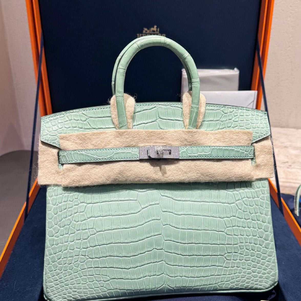 Hermes Birkin 25 Vert d’Eau Matte Alligator Diamond hardware
