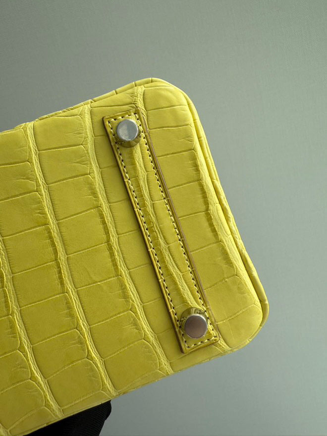 Hermes Birkin 25 Lime Yellow Matte Crocodile Palladium Hardware Handbag