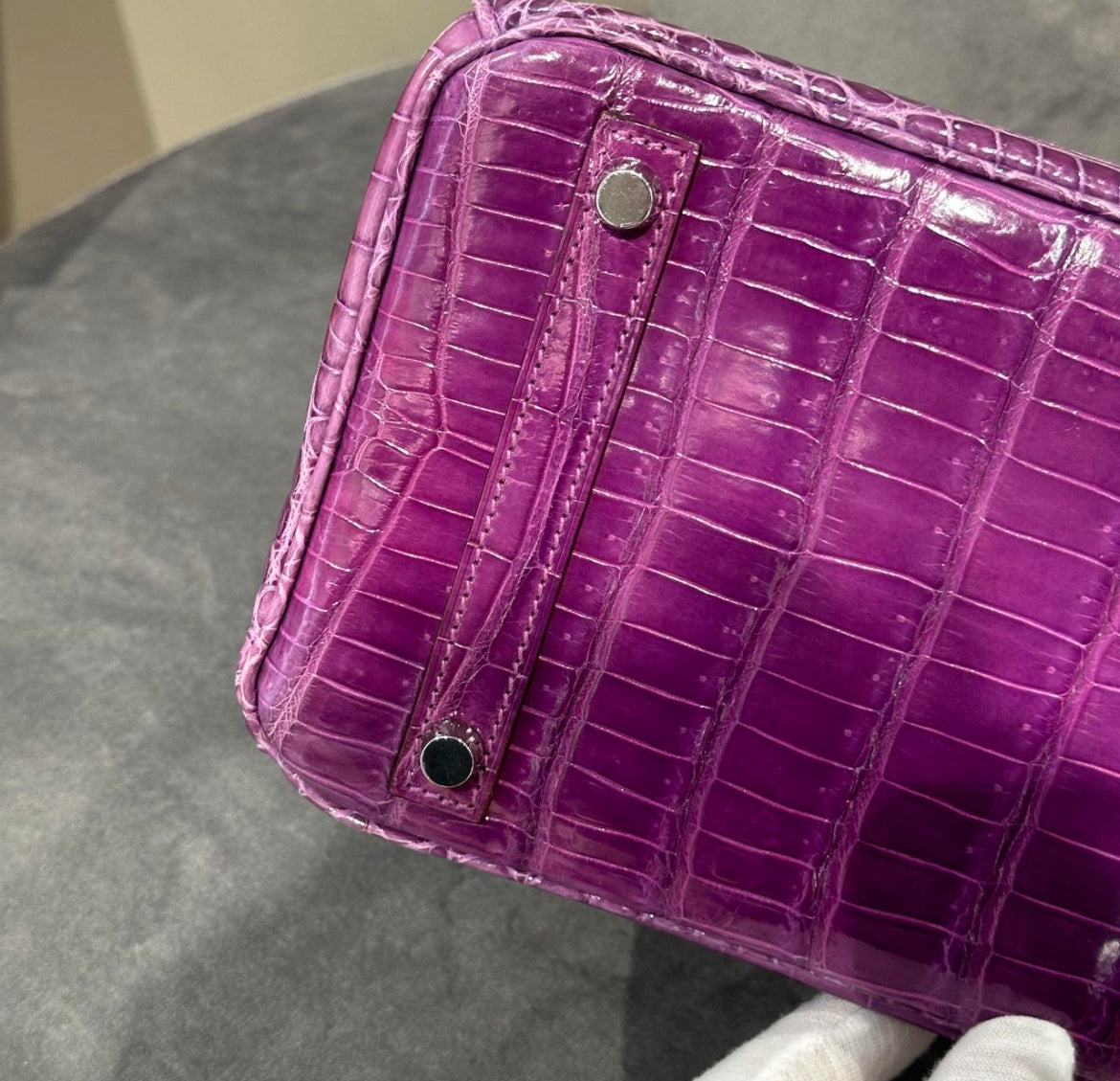 Hermès Birkin 30 Violet Shiny Porosus Crocodile White Gold Diamond Hardware