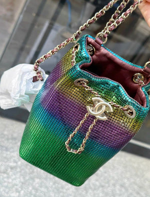 CHANEL MINI BUCKET BAG Faded Metallic Mesh  Gold-Tone Metal Multicolor