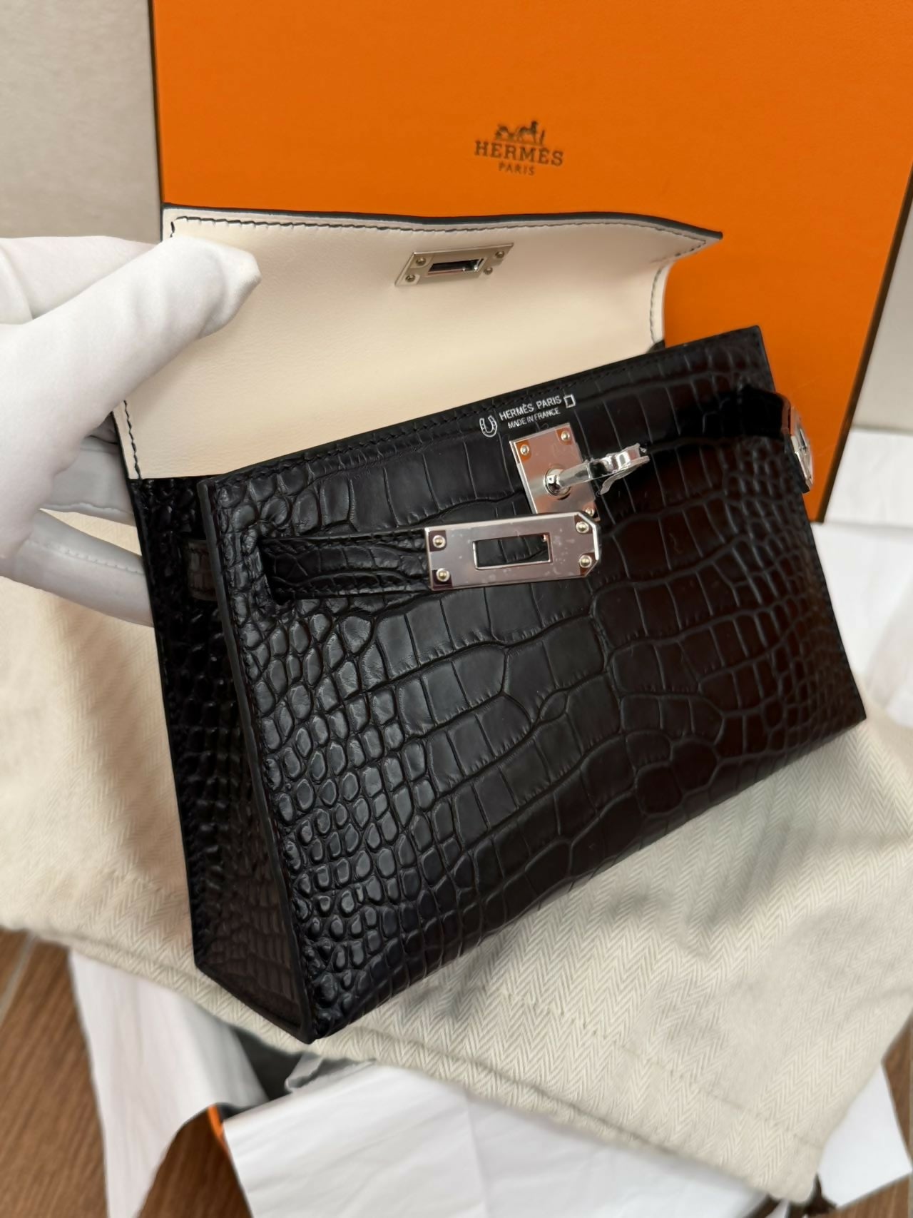 Hermès Mini Kelly II Noir Nata Alligator Matte with Palladium Hardware
