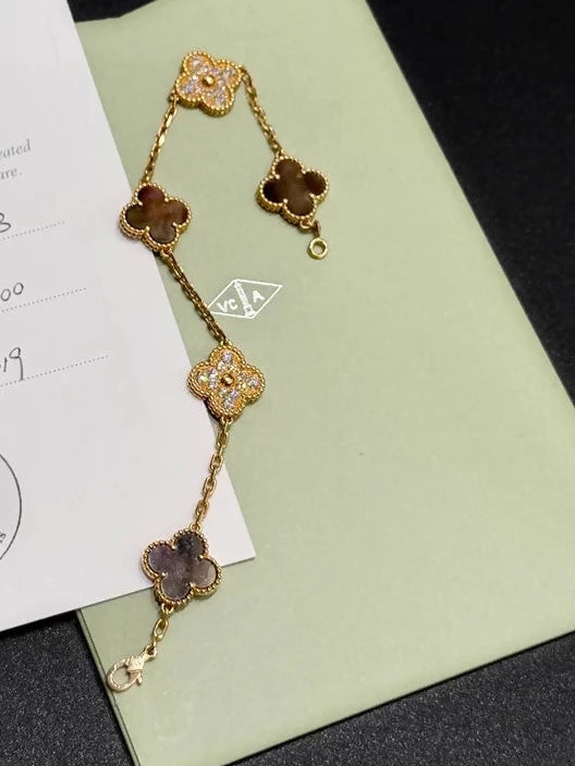 VAN CLEEF  ARPELS 18K ROSE GOLD DIAMOND AND GRAY MOP VINTAGE ALHAMBRA 50TH ANNIVERSARY BRACELET