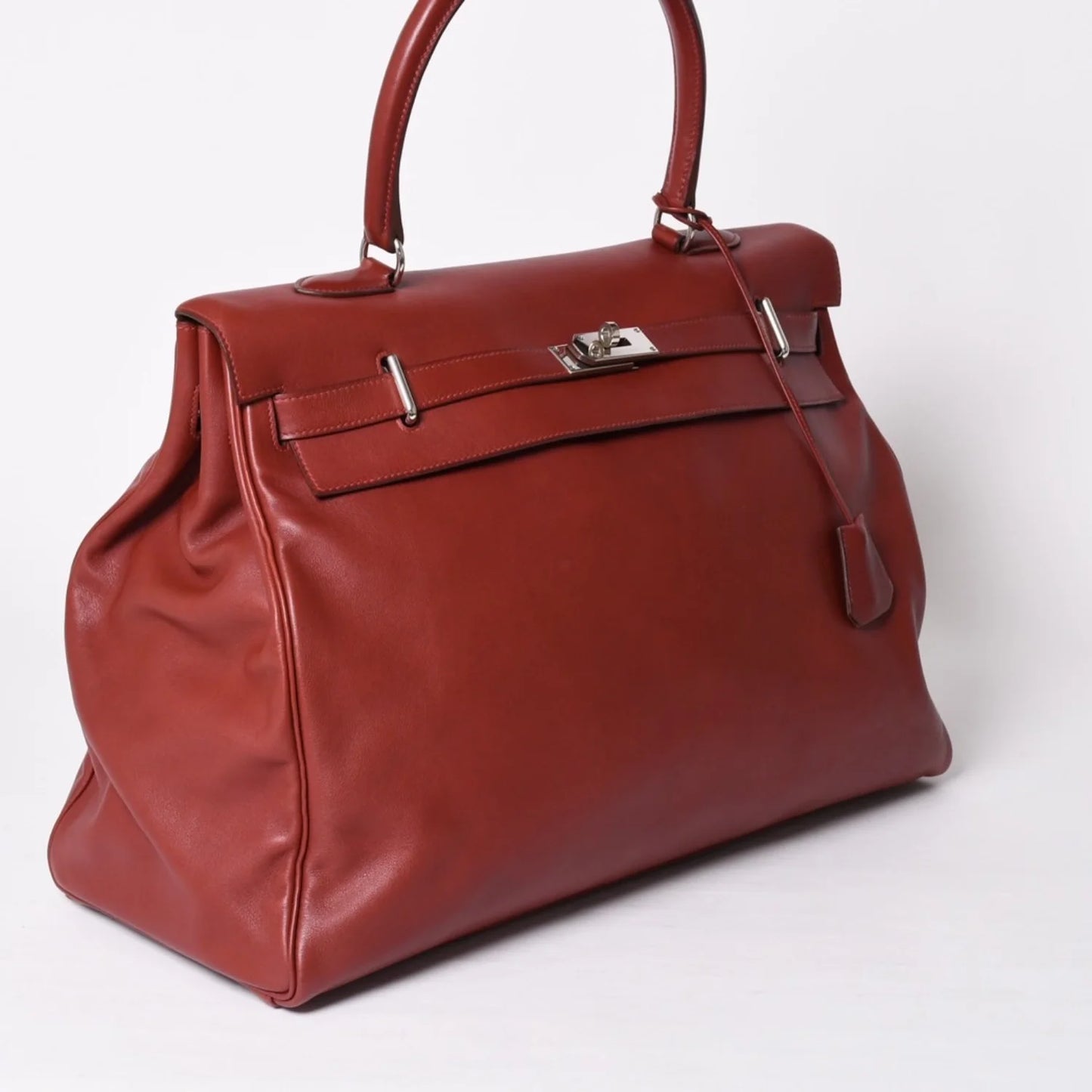 Rare HERMES Kelly 50 Relax Rouge H leather palladium hardware