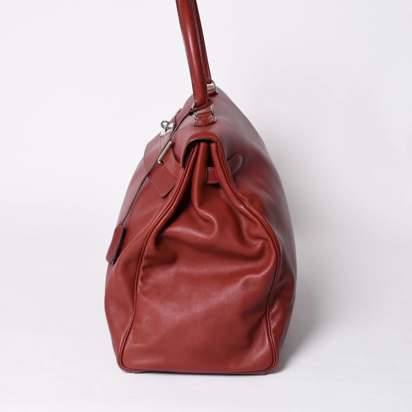 Rare HERMES Kelly 50 Relax Rouge H leather palladium hardware