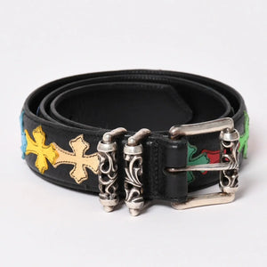 CHROME HEARTS Black Belt Multicolor cross silver hardware