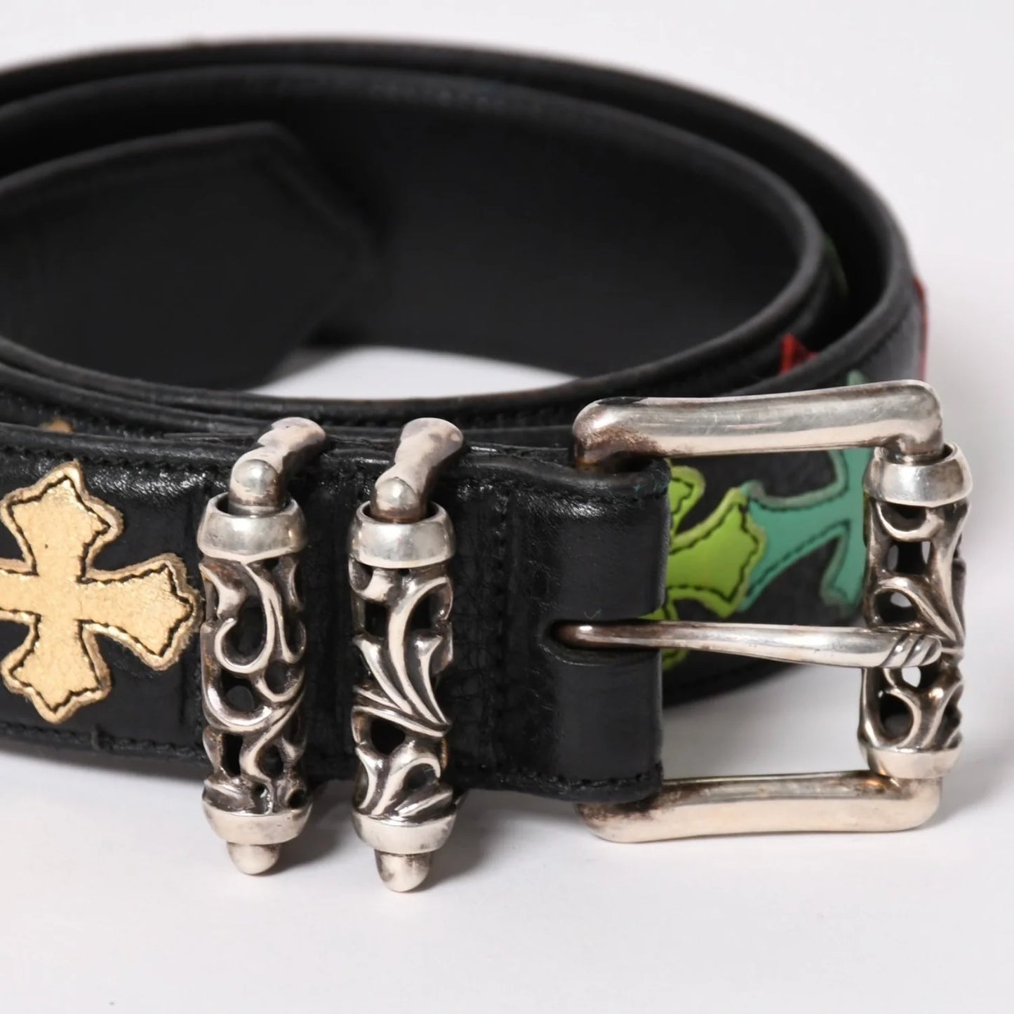 CHROME HEARTS Black Belt Multicolor cross silver hardware