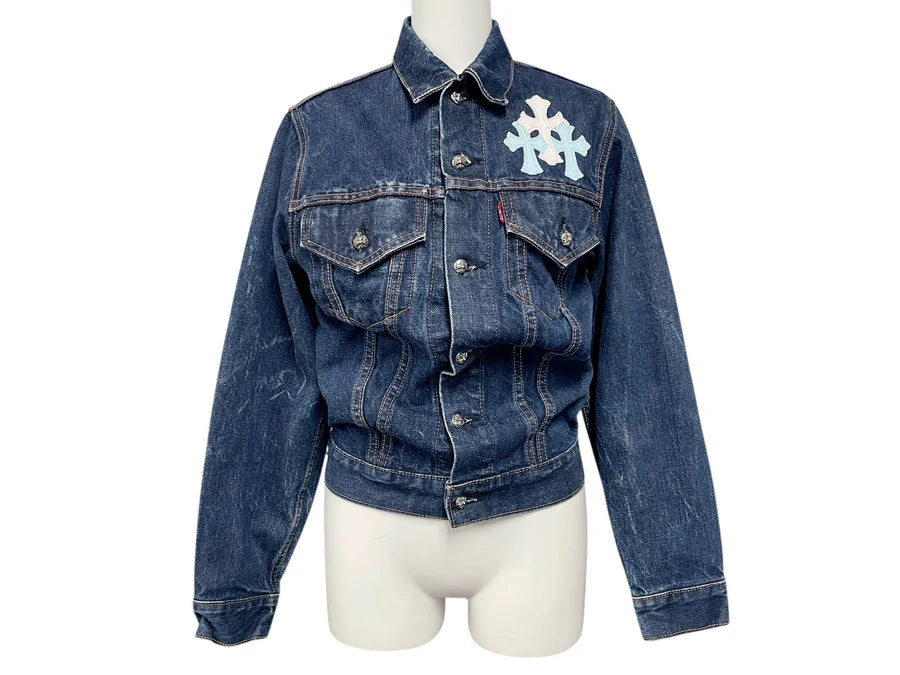 CHROME HEARTS × LEVIS denim jacket blue white cross patch denim jacket