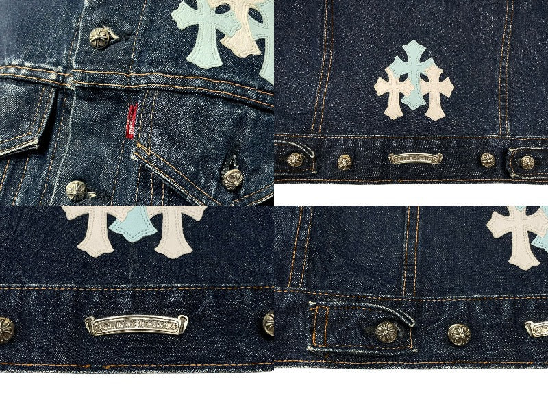 CHROME HEARTS × LEVIS denim jacket blue white cross patch denim jacket