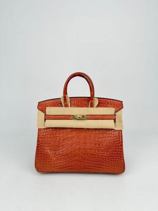 Hermes Birkin 25 Cuivre Matte Alligator Gold Harwdare