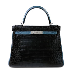 Hermes Kelly 28 Noir Colvert Matte Alligator Palladium hardware