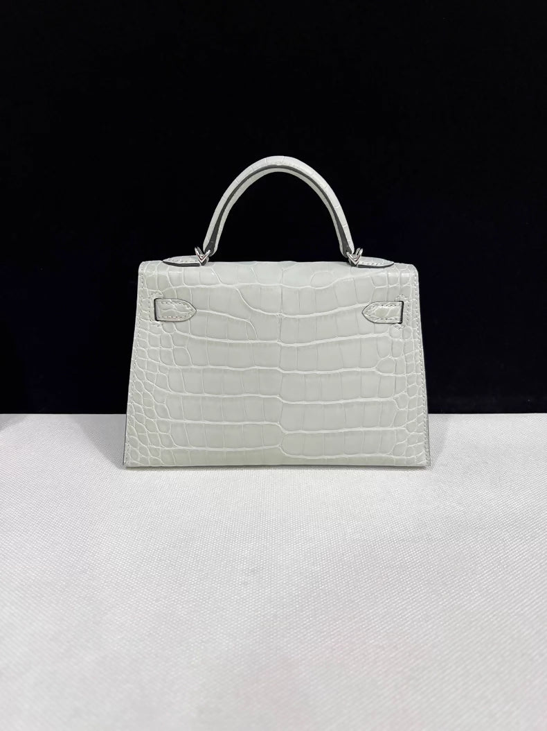 Hermes Mini Kelly 20 Gris matte Crocodile Leather palladium hardware