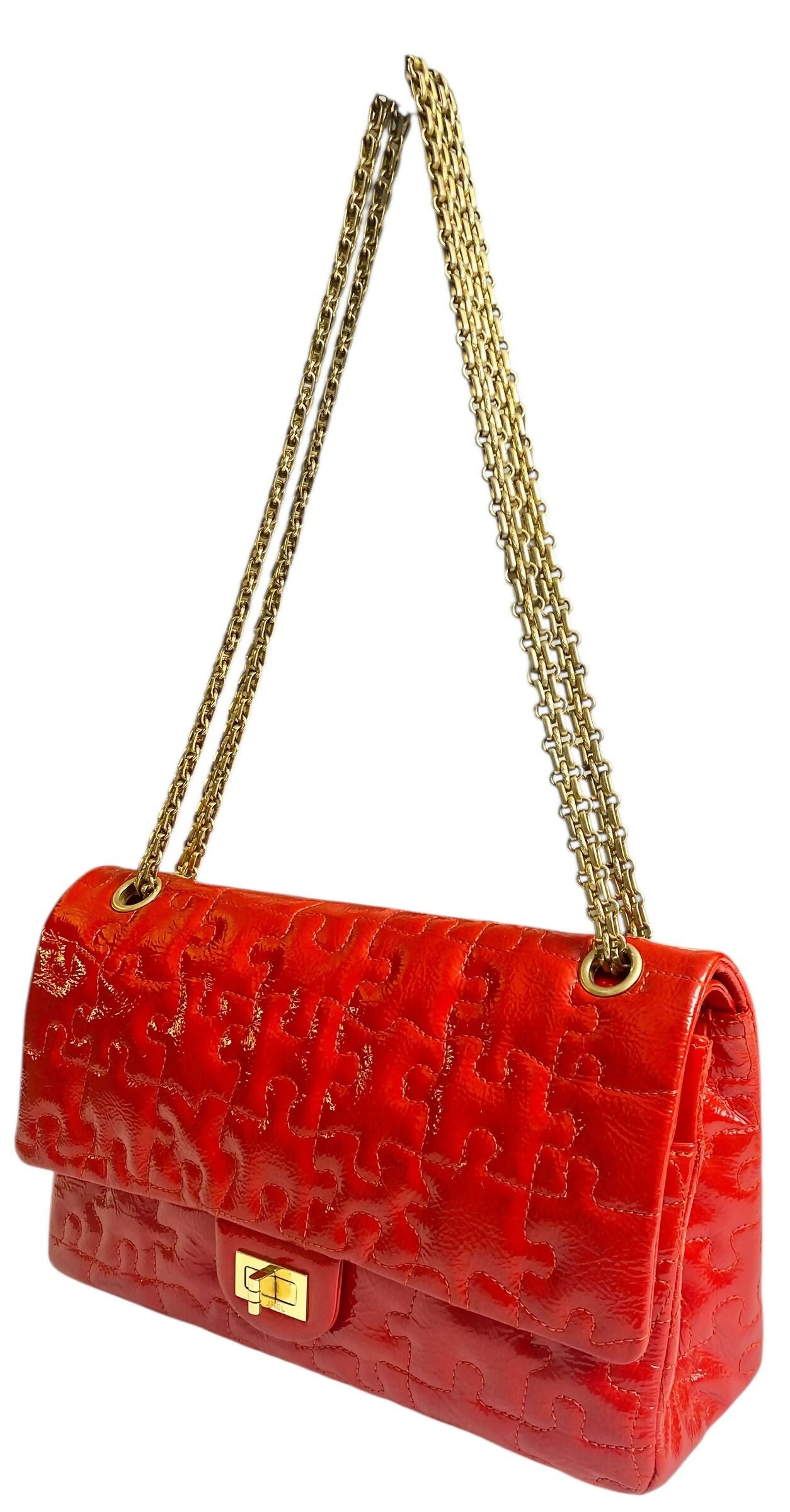 Chanel Medium Bright Red Patent Calfskin Puzzle 226 Reissue Flap Bag GHW