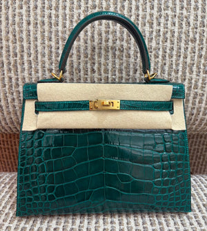 Hermes kelly 25 vert emerald shiny alligator gold hardware
