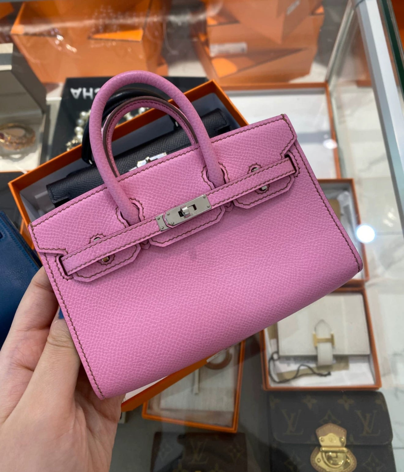 Hermès Bubblegum Pink Epsom Micro Kelly 15 Palladium Hardware