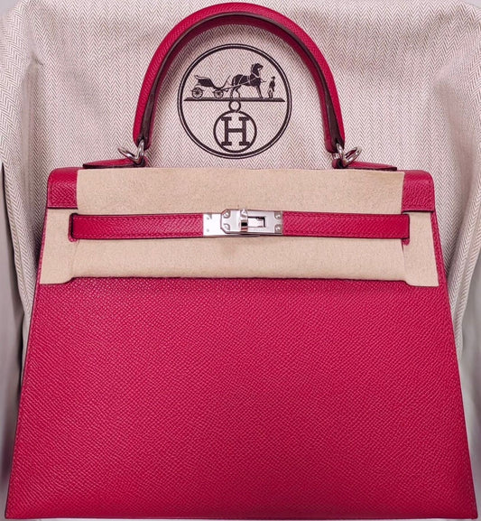 Hermes Kelly 25 Framboise Epsom Sellier Palladium hardware