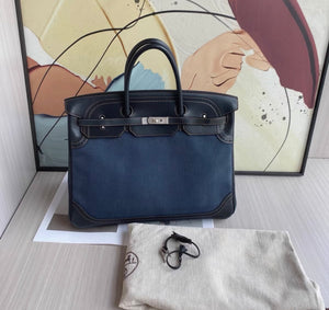 HERMÈS Birkin Ghillies 40 Noir Denim Denim Evercalf Brushed Palladium