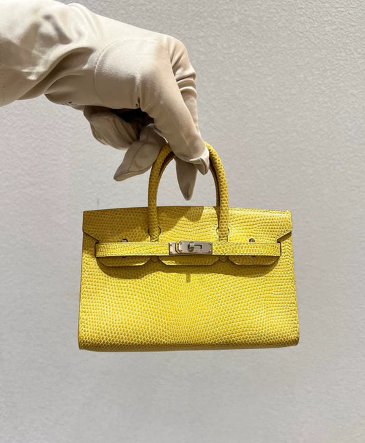 Hermès Limited Edition Yellow Lizard Micro Birkin 15 Palladium Hardware