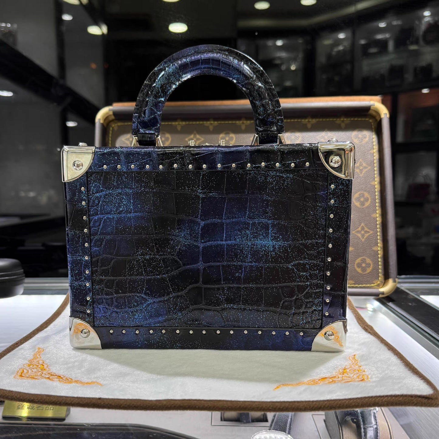 Louis Vuitton Petite Valise Black/Blue alligator leather star dust
