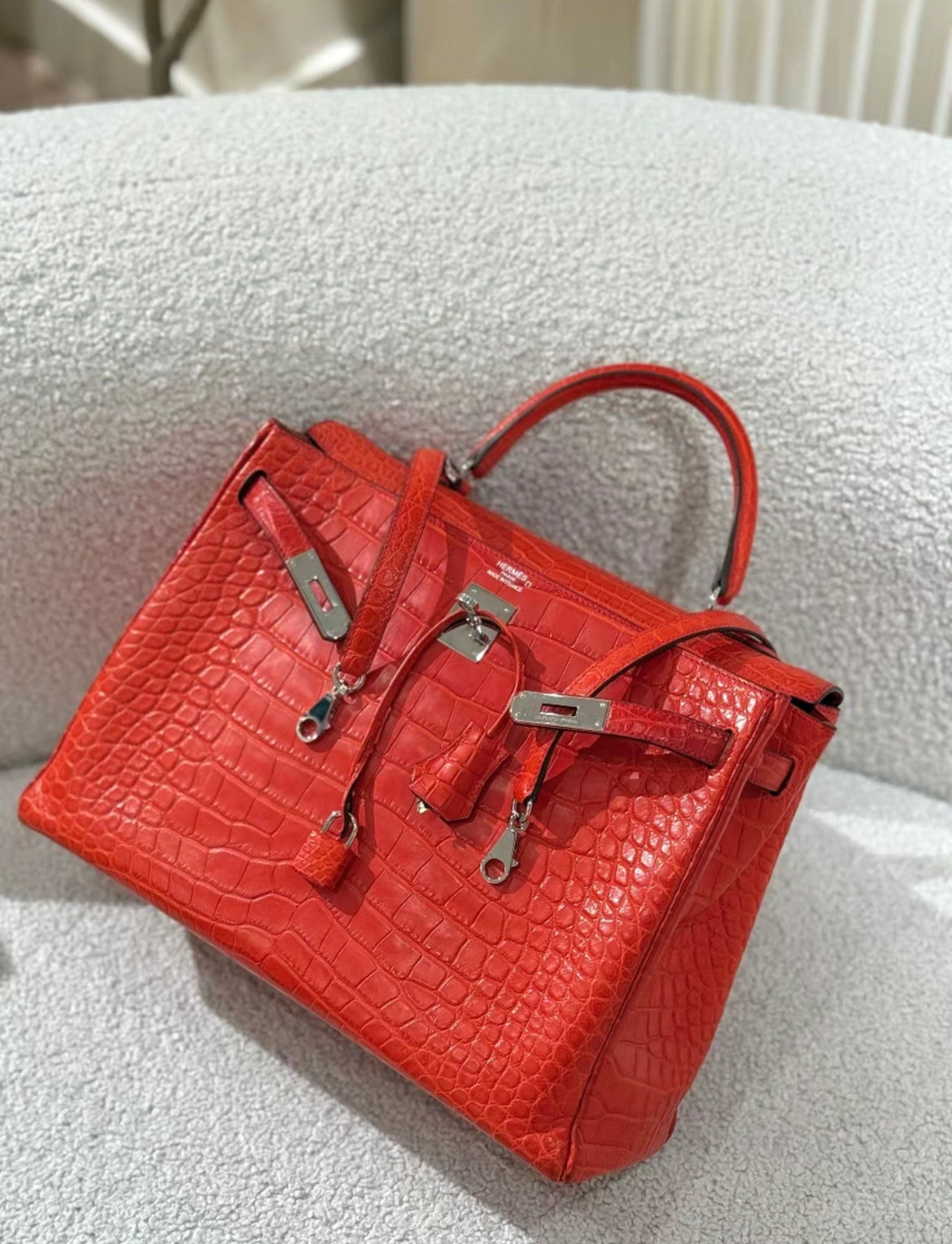 Hermès Kelly 35 Red Crocodile Palladium hardware