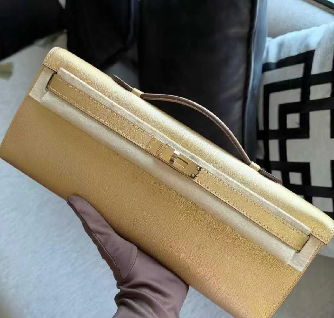 Hermes Kelly cut Dore Metallic Chevre Permabrass hardware