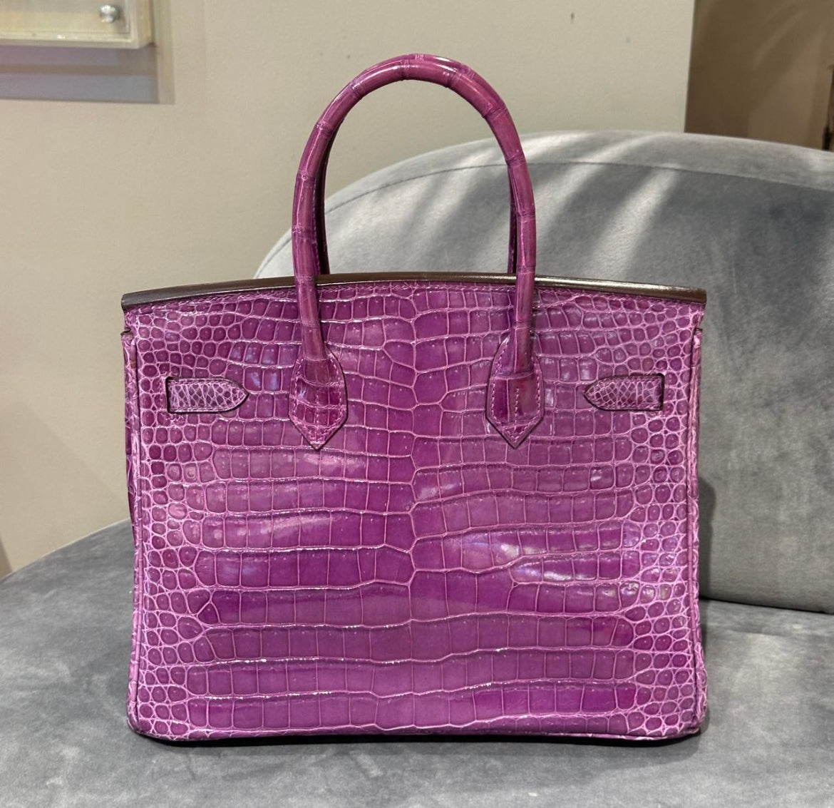 Hermès Birkin 30 Violet Shiny Porosus Crocodile White Gold Diamond Hardware