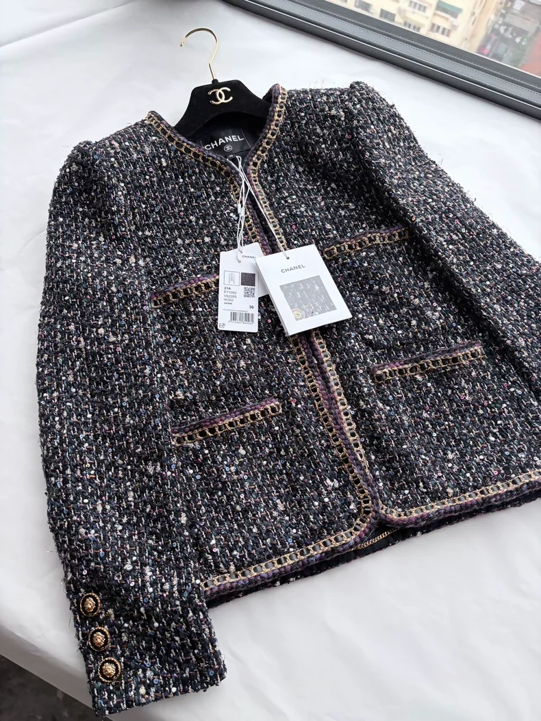 Chanel 21A Leather Chain tweed Jacket