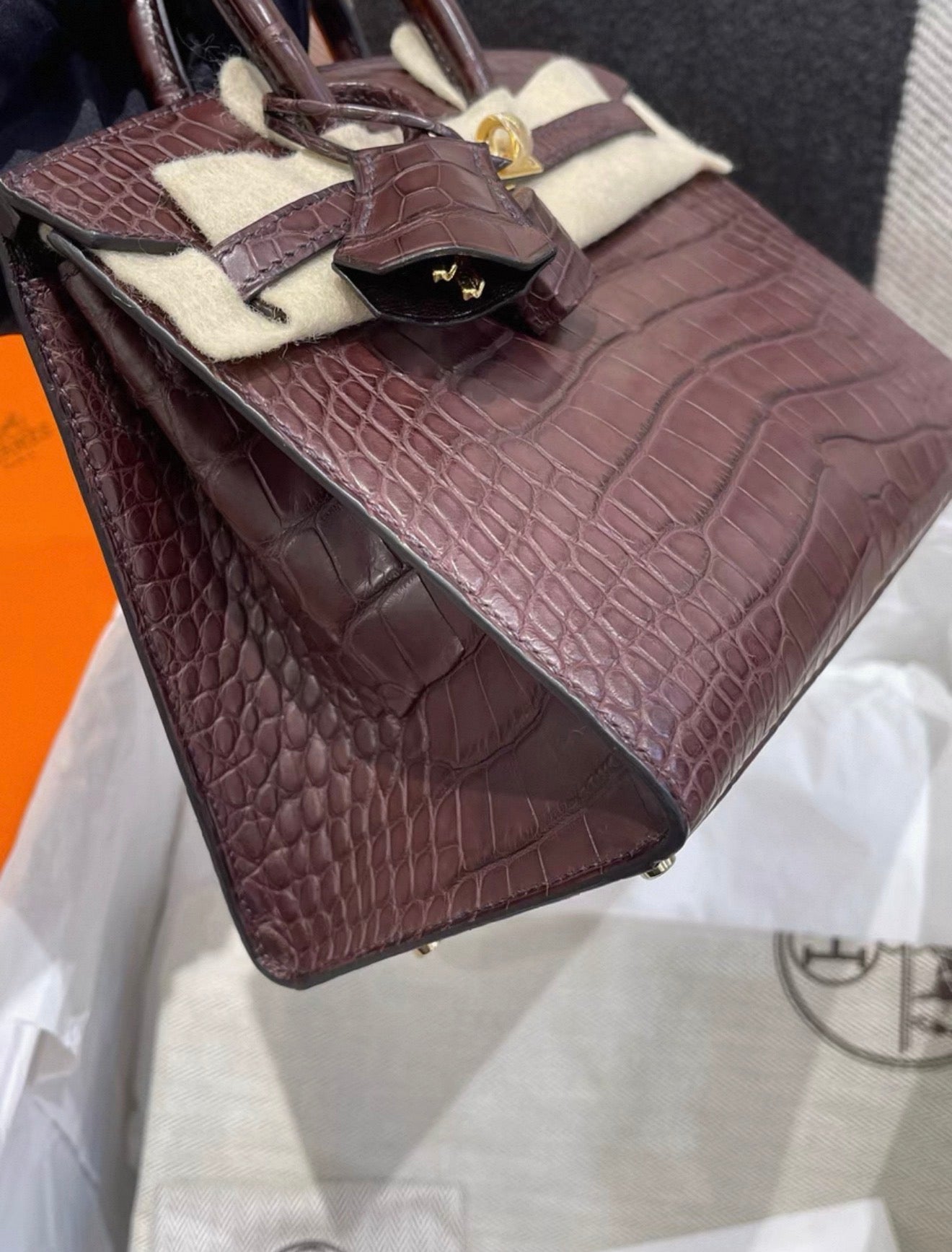 Hermes Birkin 20 Havana Matte Alligator leather gold hardware